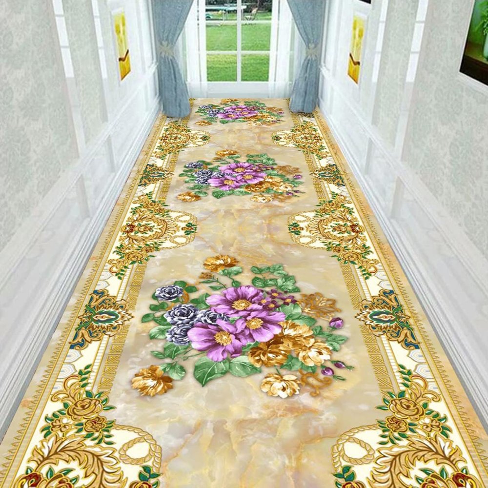 5.5m/4.9m/4.3m/3.7m/3m/2.4m/1.8m/1.5m/1.2m/0.9m/0.6m Water Absorb Hall Rugs Non Slip Washable - Fluffy Balcony Bedroom Floor Mat, Gold Padded Rug/ Caroet Boho, Living Room/ Laundry Room/ Hall Entry (