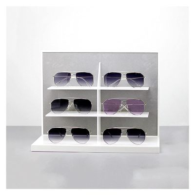 MUSUMI Glasses Display Stand 3-Layers Acrylic Eyeglasses Display Shelf Sunglasses Rack Jewelry Rack Optician Display Props Home Placement Collection Shelf Sunglasses Rack (Grey)