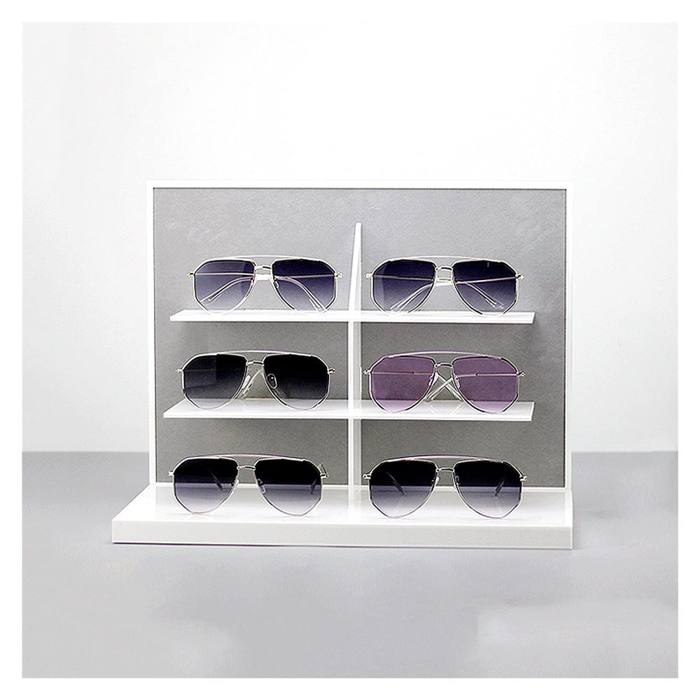 MUSUMI Glasses Display Stand 3-Layers Acrylic Eyeglasses Display Shelf Sunglasses Rack Jewelry Rack Optician Display Props Home Placement Collection Shelf Sunglasses Rack (Grey)