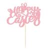 1Pc Happy Easter Cake Topper Pink Glitter Rabbit Carrot Cake Food Pick Bunny Cake Decorations for Happy Easter Themed Baby Shower Kids Birthday Party Supplies view 3