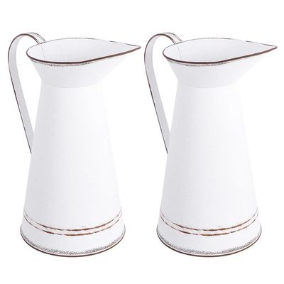 Cabilock 2pcs Vintage Metal Flower Vase Iron Flower Bucket Rustic Home Decor for Weddings Parties and Indoor Plants