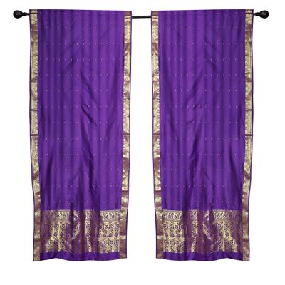 2 Lined Boho Purple Indian Sari Curtains Rod Pocket Window Drapes -43W x 63L