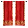 2 Lined Boho Red Indian Sari Curtains Rod Pocket Window Drapes -43W x 96L view 1