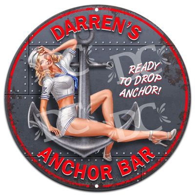 Sailor Pin Up Girl Vintage Navy Bar Customized Medium 18" Metal Wall Sign
