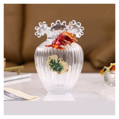 Decoration Vase Modern Luxury Vase Decoration, Transparent Glass Living Room Table Dry Flower Decoration, Flower Arrangement Simple Glass Vase Multi-Purpose Decorative (Color : Brass, Size : L)