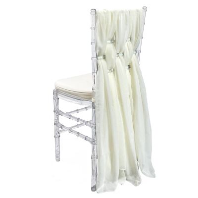 5 Pack 14 inch x 72 inch Chiffon Chiavari Chair Sashes for Weddings (Ivory)