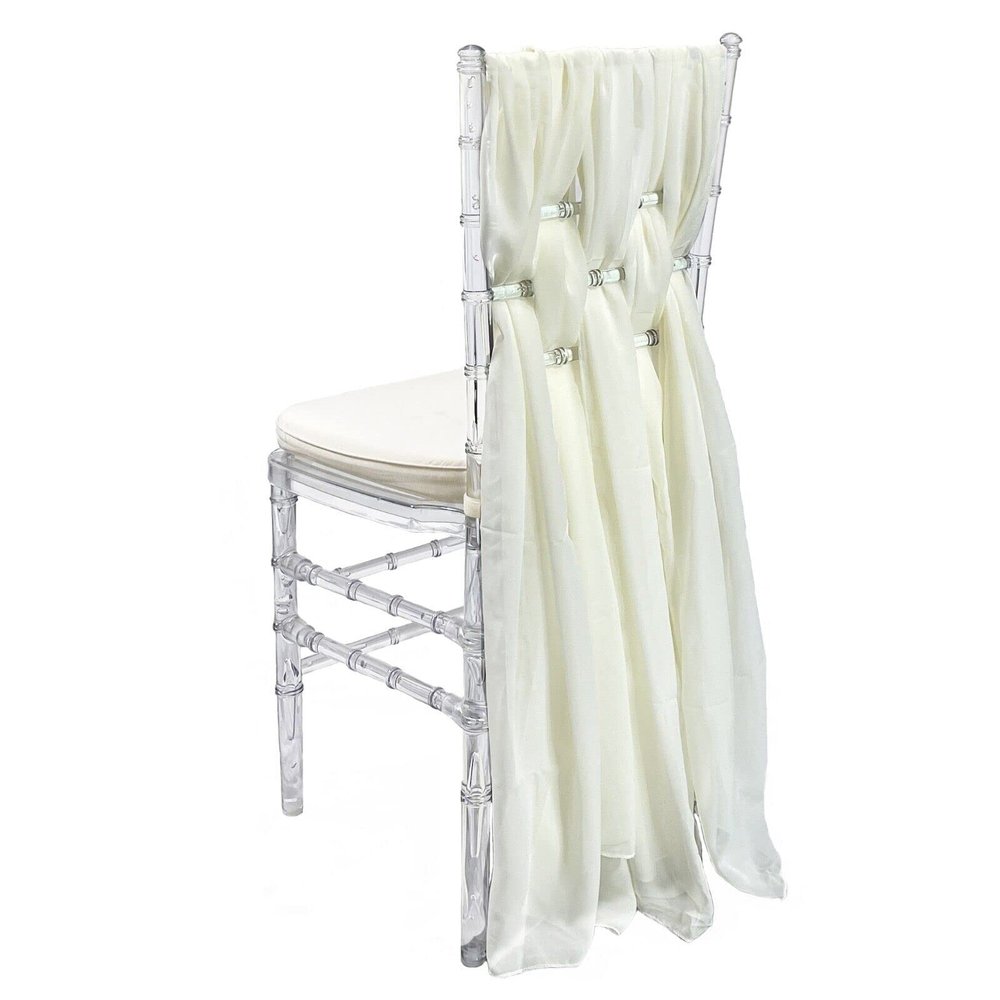 5 Pack 14 inch x 72 inch Chiffon Chiavari Chair Sashes for Weddings (Ivory)