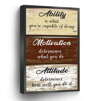 Ability Motivation Attitude Canvas Print Inspirational Quote Wall Art Poster Farmhouse Plaque For Home Office School Wall Decor Framed Artwork(Metal Framed 16" X 20")