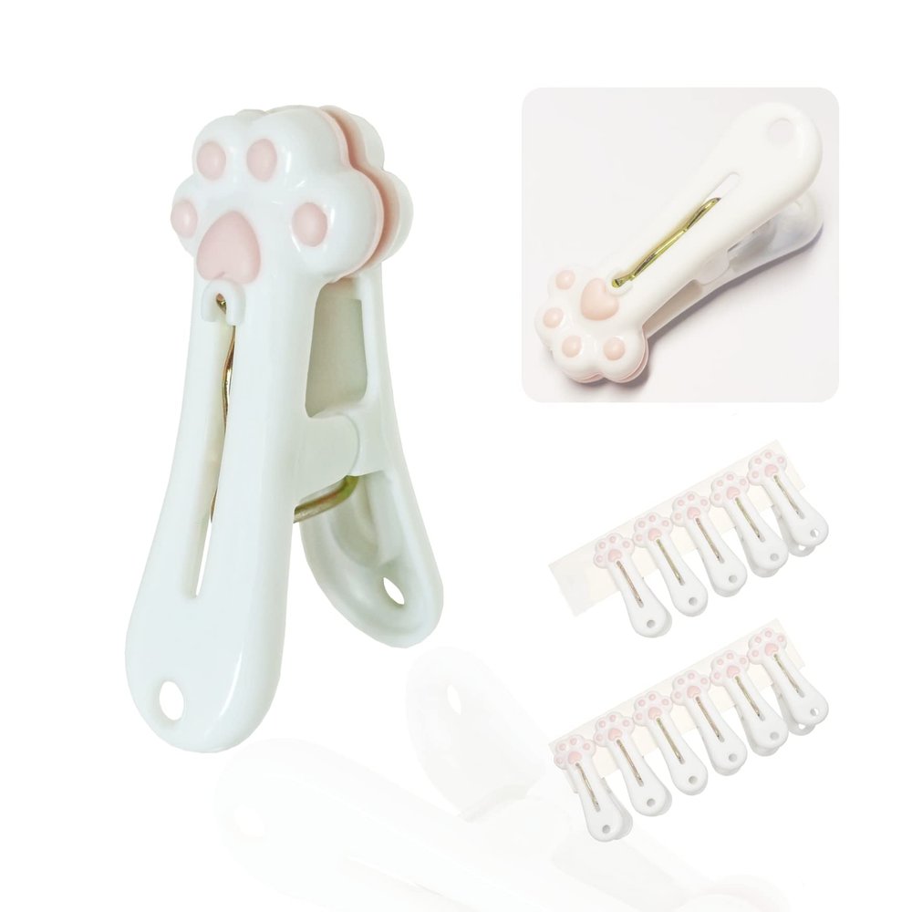 Plastic Clothespins Laundry Clothes Pins-12 Pack, Traceless Clothes Pegs, Bag Clips, Food Package Clip, with Cute Cat Claw Pattern