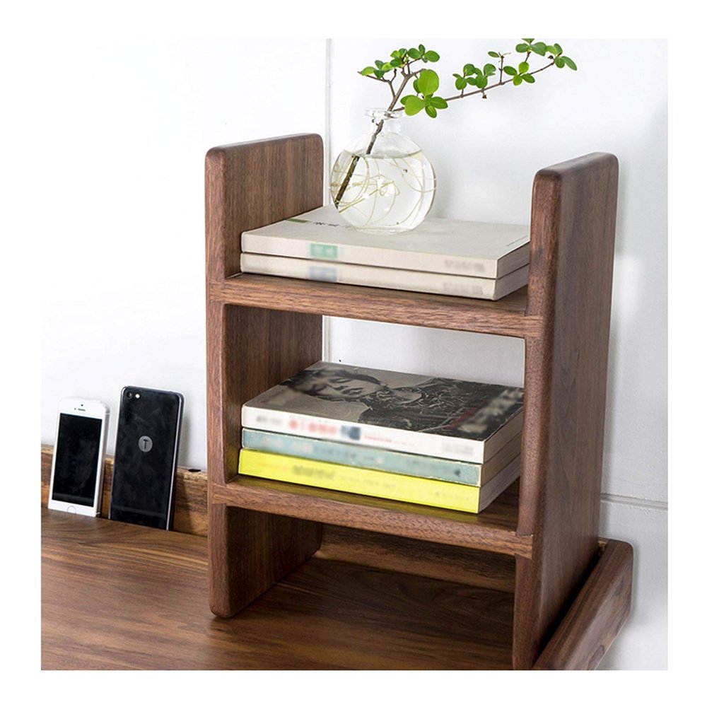 Bookshelf 2-Tier Wood Bookshelf Storage Shelf Desktop Organizer Office Storage Rack Free Style H Wood Display Shelf L 30cmD 18cmH 40cm Bookcases (Color : Black Walnut)