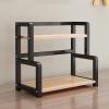 Bookshelf Simple 2-Tier Desktop Bookshelf Desktop Organizer Wrought Iron Office Storage Rack Spices Display Shelf Kitchen Supplies Organizer402242cmBlack Bookcases view 2