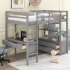 Quarte Versatile Wooden Twin Size Loft Bed with Built-in Desk and 3 Drawers,Storage Shelves and Guardrails,for Kids Boys Girls Teens Adults Bedroom Use (Gray@N) view 3