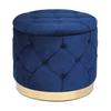 Adeco Round Storage Ottoman, Velvet Button Tufted Upholstered Bench with Removable Lid, Coffee Table Footrest Stool Seat for Living Room Bedroom Entryway (Blue) view 1