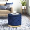 Adeco Round Storage Ottoman, Velvet Button Tufted Upholstered Bench with Removable Lid, Coffee Table Footrest Stool Seat for Living Room Bedroom Entryway (Blue) view 2