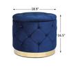Adeco Round Storage Ottoman, Velvet Button Tufted Upholstered Bench with Removable Lid, Coffee Table Footrest Stool Seat for Living Room Bedroom Entryway (Blue) view 3