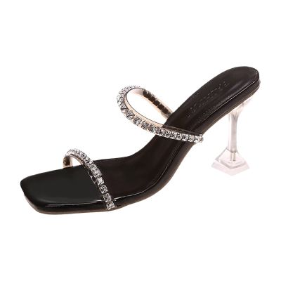CsgrFagr Fashion Square Toe Rhinestone Decoration Sexy Summer New Open Toe High Heel Shoes Plus Size Sandals Wide Width (Black, 9)