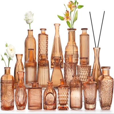 Amber Glass Bud Vases -Set of 20 for Flowers, Small Amber Bud Vases in Bulk for Centerpieces Decor, Mini Glass Set for Home Table Decorations