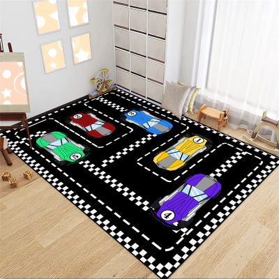 CAFCIOYG Race Car Rug for Kids Bedroom Play Mat, Car Carpet for Kids Race Track Rug for Boys Room with Roads and Tracks Track Carpet for Boys Room Decor, Black, 4'5'