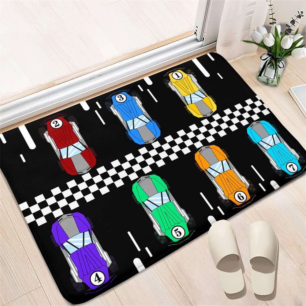 CAFCIOYG Race Car Rug for Kids Bedroom Play Mat, Car Carpet for Kids Race Track Rug for Boys Room with Roads and Tracks Track Carpet for Boys Room Decor, Black, 2'3'