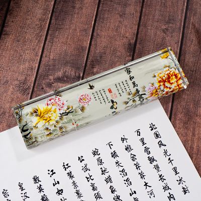 Crystal Peony Flower Rectangle Glass Paperweight Home Decoration Ornaments Creative Gifts