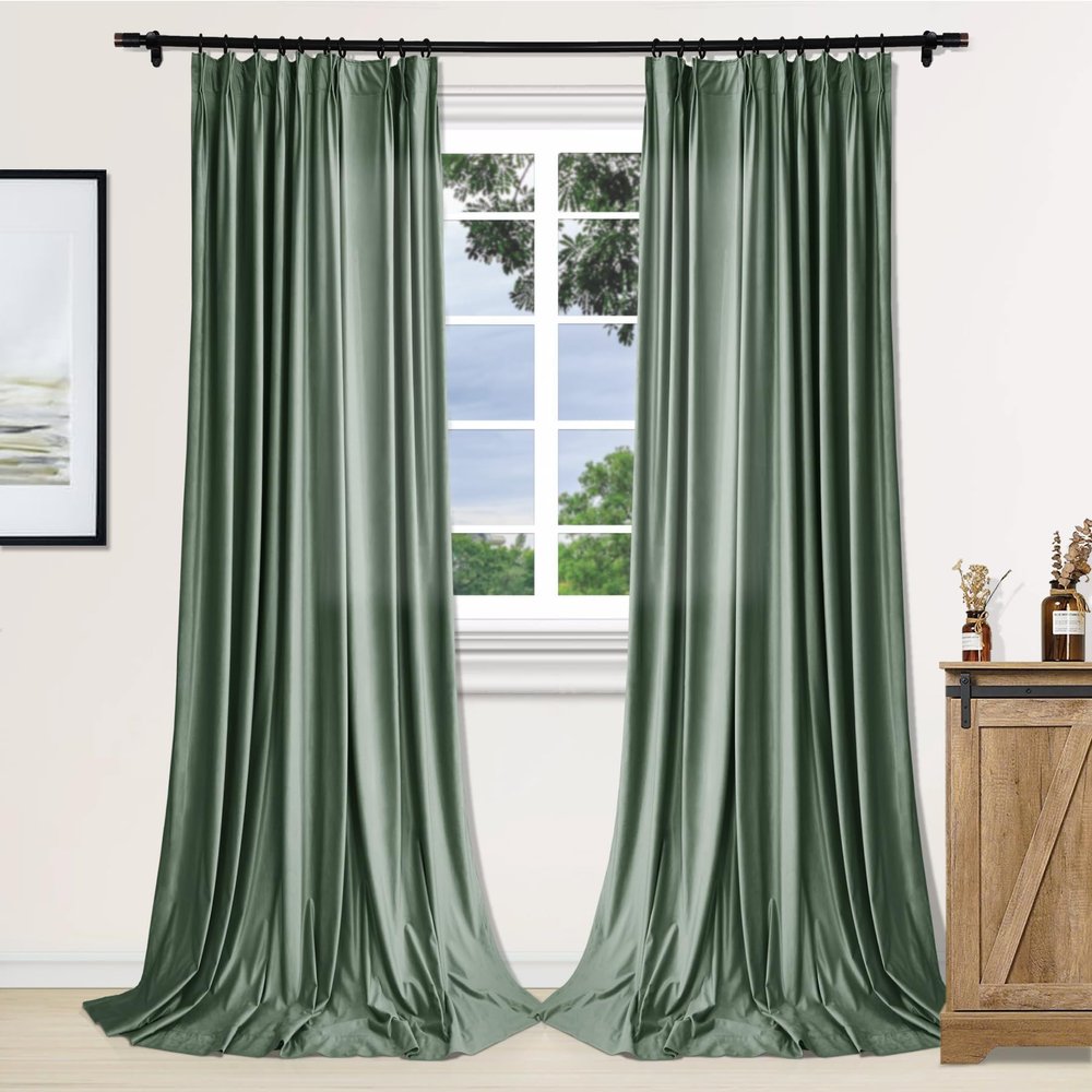 Fcosie Velvet Drapery Panels Pinch Pleat Drapes for Living Room, W 72 x L 102 Inches (1 Panel), Thermal Insulated Room Darkening Curtains for Bedroom, Noise Reducing Curtains for Window, Bottle Green