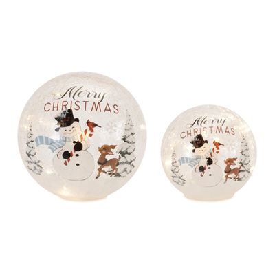 Melrose Glass LED Snow Globe with Snowman and Deer, Set of 2, Christmas, 5.5" D, 7.5" D, Glass 6 Hour Timer, Batteries Not Included