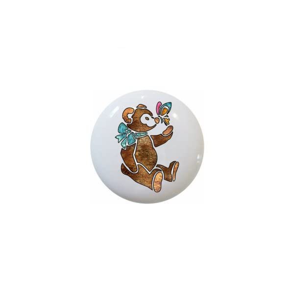Teddy Bear with Butterfly from Children by GE Stained Glass-look Series - Decorative Ceramic Dresser Drawer Pulls Cabinet Cupboard Knobs