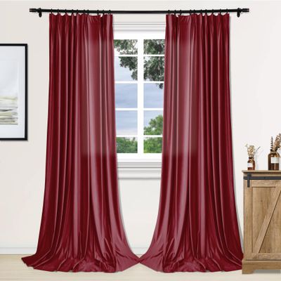 Fcosie Velvet Drapery Panels Pinch Pleat Drapes for Living Room, W 72 x L 102 Inches (1 Panel), Thermal Insulated Room Darkening Curtains for Bedroom, Noise Reducing Curtains for Window, Red