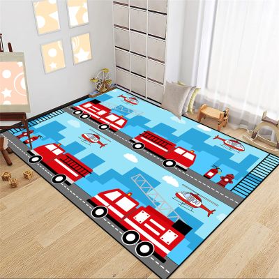 Car Rug for Boys Room - Fire Fighting Truck Rug for Kids Bedroom Car Carpet for Kids Playroom Play Mat Floor Mat for Bedroom Living Room, 3'5'
