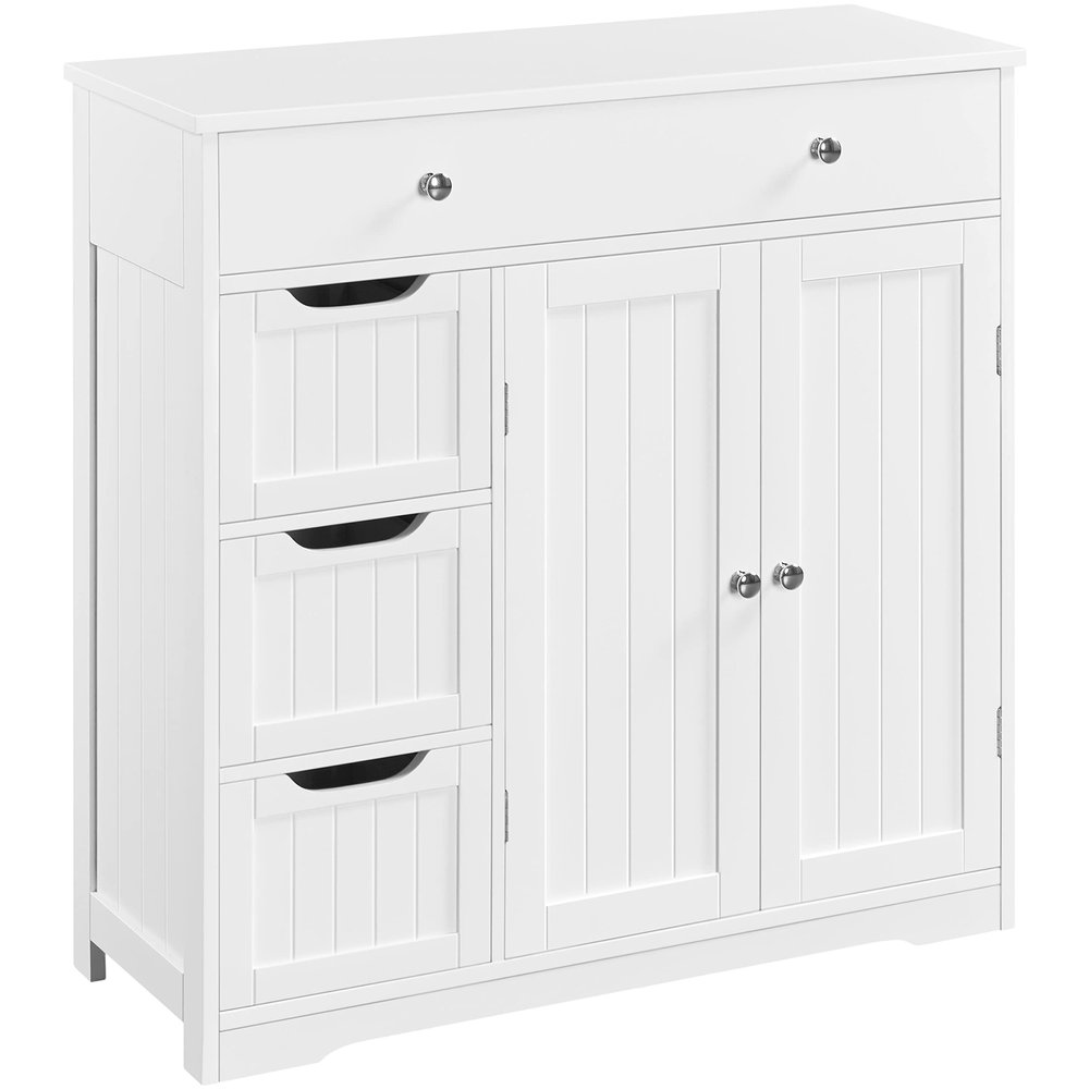 Yaheetech Bathroom Floor Cabinet, Large Storage Space Wooden Organizer with 1 Big Drawer, 3 Small Drawers & 2 Doors, Free-Standing Cupboard for Kitchen/Living Room/Bathroom Use, White