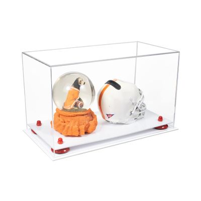 Better Display Cases Versatile Acrylic Display Case - Medium Rectangle Box with Clear Case, Red Risers and White Base 15" x 8" x 9" (A013/V11)