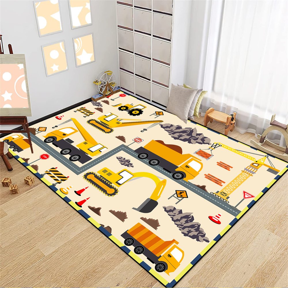 CAFCIOYG Construction Rugs for Boys Room Car Rug Play Mat Car Carpet for Kids Construction Decor for Boys Room Playroom Livingroom, 3'5'