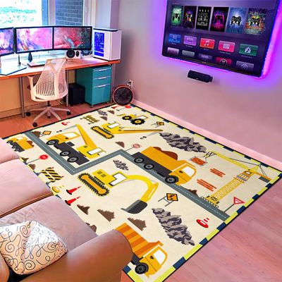 CAFCIOYG Construction Rugs for Boys Room Car Rug Play Mat Car Carpet for Kids Construction Decor for Boys Room Playroom Livingroom, 4'5'