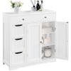 Topeakmart Bathroom Free-Standing Floor Cabinet, Practical Storage Cabinet with 4 Drawers and 2 Doors for Kitchen, Entrance Area, Living Room, Adjustable Shelves, Ample Space White view 1