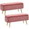 Yaheetech Ottoman with Storage 2pcs, Velvet Entryway Bench with Safety Hinge, Upholstered Bench with Seating for Bedroom, Living Room, Holds up to 519 lb, Pink view 1