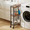 MAHANCRIS Slim Rolling Cart, Mobile Kitchen Cart on Wheels, Narrow Storage Cart for Small Space, Wooden Service Cart, for Bathroom, Laundry, Living Room, Rustic Brown RCHR1501Z view 1