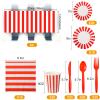 154 Pcs Carnival Table Party Supplies Set Red and White Stripe Tablecloth Disposable Circus Plates, Napkins, Cups, Forks, Spoon, Knifes for Carnival Halloween Birthday Party Decorations view 2