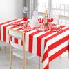154 Pcs Carnival Table Party Supplies Set Red and White Stripe Tablecloth Disposable Circus Plates, Napkins, Cups, Forks, Spoon, Knifes for Carnival Halloween Birthday Party Decorations view 4