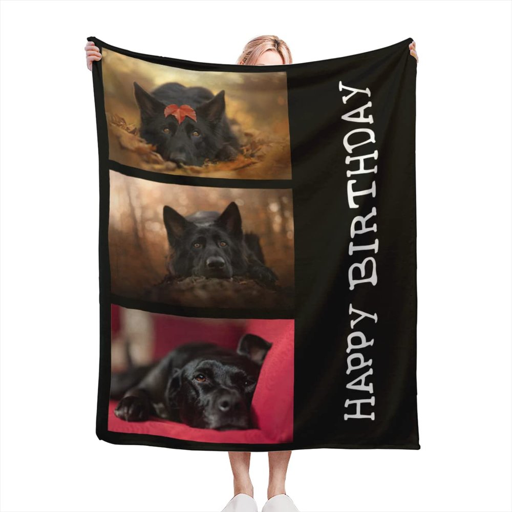 AXKEUDO Custom Blankets with Text Picture Collage Customized Throw Blanket,Birthday Anniversary Wedding Personalized Halloween Christmas Couples Gift for Boyfriend Girlfriend 48"X32" 3 Photo-2