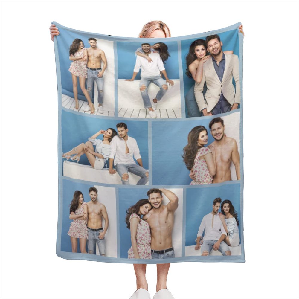 AXKEUDO Personalized Custom Throws Blankets with Photos Customized Blanket with Family Lover Pet Picture Personalized Gifts for Adults on Christmas Mothers Day Easter Birthday 90.6"X59" 8 Photo-3