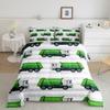 jejeloiu Garbage Truck Bedding Set Boys Cartoon Car Comforter Set for Kids Teens Ultra Soft Equipment Trucks Comforter Vehicles Green White Duvet Set Room Decor Full Size 3Pcs Quilt Set view 1