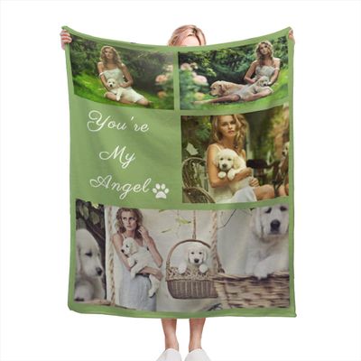AXKEUDO Custom Blanket with Photos Text Customized Blanket Personalized Flannel Throw Blankets for Adult Kid Birthday Christmas Halloween Fathers Mothers Valentines Day Gift 90.6"X59" 4 Photo-2