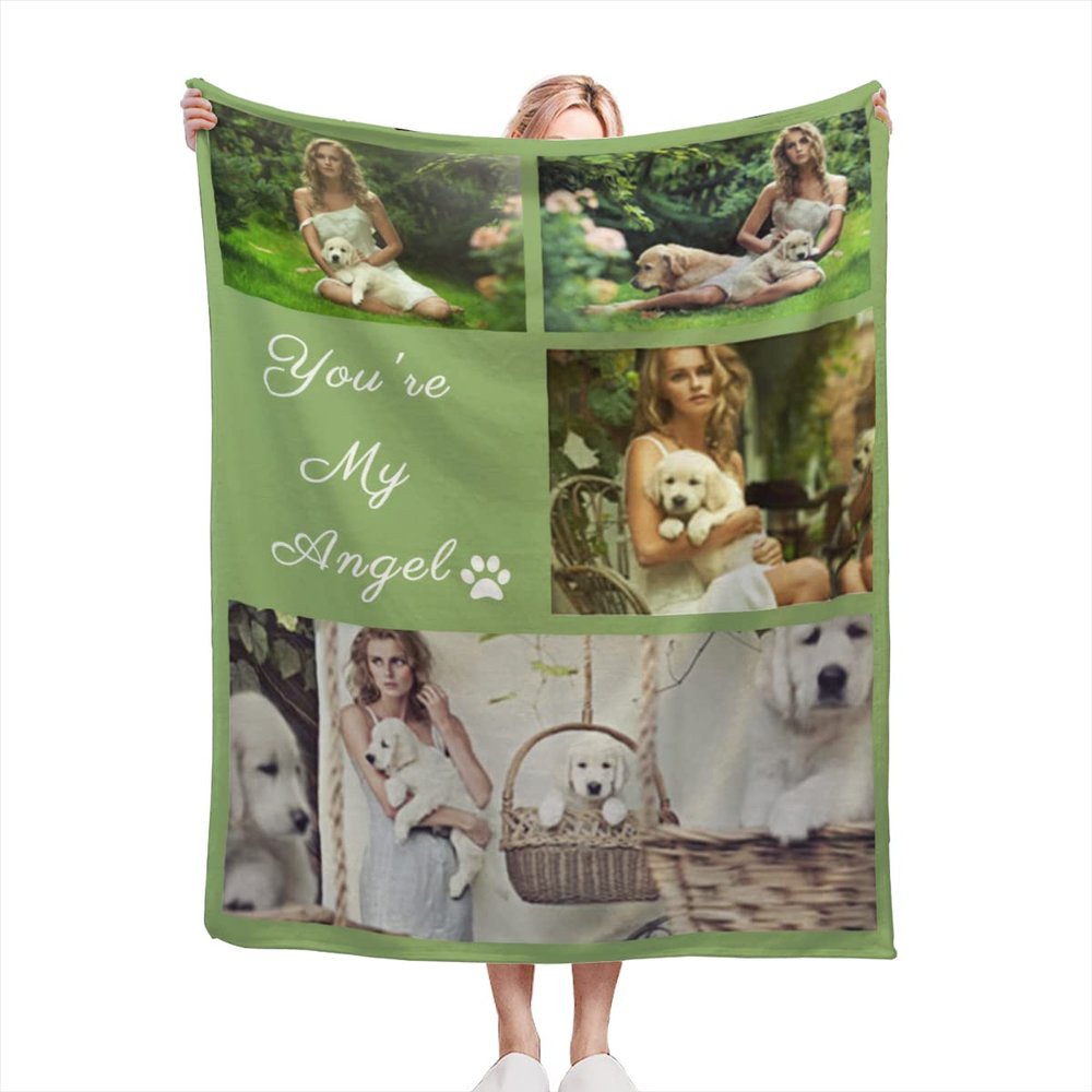 AXKEUDO Custom Blanket with Photos Text Customized Blanket Personalized Flannel Throw Blankets for Adult Kid Birthday Christmas Halloween Fathers Mothers Valentines Day Gift 90.6"X59" 4 Photo-2