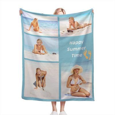 AXKEUDO Customized Blankets with Photo Picture Collage Personalized Blanket Custom Gifts for Mothers Day,Dad,Mom,Family,Friends,Couples,Dogs 70.9"X51.2" 5 Photo-1