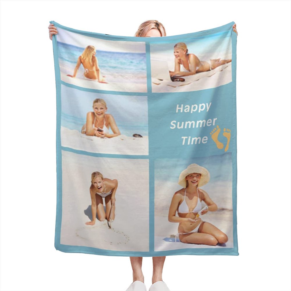 AXKEUDO Customized Blankets with Photo Picture Collage Personalized Blanket Custom Gifts for Mothers Day,Dad,Mom,Family,Friends,Couples,Dogs 70.9"X51.2" 5 Photo-1