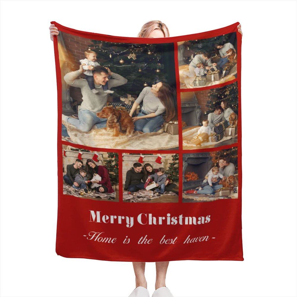 AXKEUDO Custom Blankets with Text Picture Collage Customized Throw Blanket,Birthday Anniversary Wedding Personalized Halloween Christmas Couples Gift for Boyfriend Girlfriend 70.9"X51.2" 6 Photo-2
