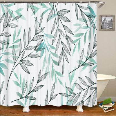 JIAMELUCK Green Plant Leaf Modern Minimalist Bathroom Shower Curtain Home Decor Curtain Waterproof Fabric Curtains with Hook 300x180cm(118" Wx71 H)