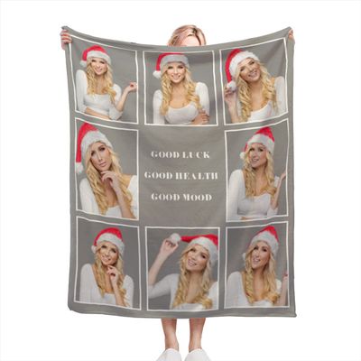 AXKEUDO Custom Blanket with Photo Text Personalized Bedding Throw Blanket Flannel Fleece Blankets for Family Birthday Wedding Gifts Fits Couch Sofa Bedroom Living Room 78.7"X51.2" 8 Photo-2