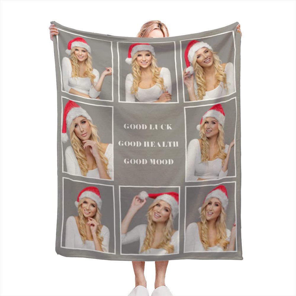 AXKEUDO Custom Blanket with Photo Text Personalized Bedding Throw Blanket Flannel Fleece Blankets for Family Birthday Wedding Gifts Fits Couch Sofa Bedroom Living Room 78.7"X51.2" 8 Photo-2