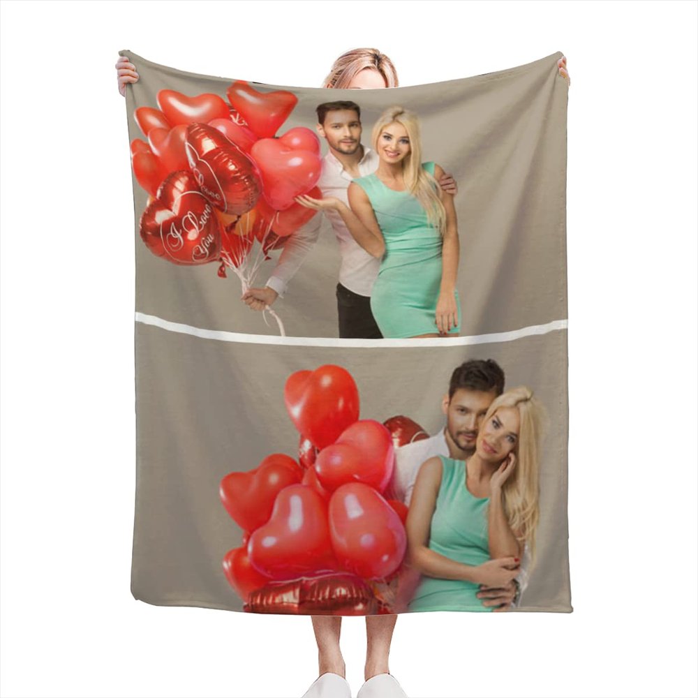 AXKEUDO Personalized Custom Throws Blankets with Photos Customized Blanket with Family Lover Pet Picture Personalized Gifts for Adults on Christmas Mothers Day Easter Birthday 90.6"X59" 2 Photo-1